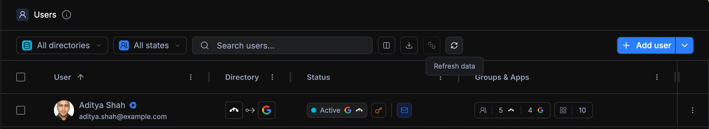 Refresh button on the manage users table