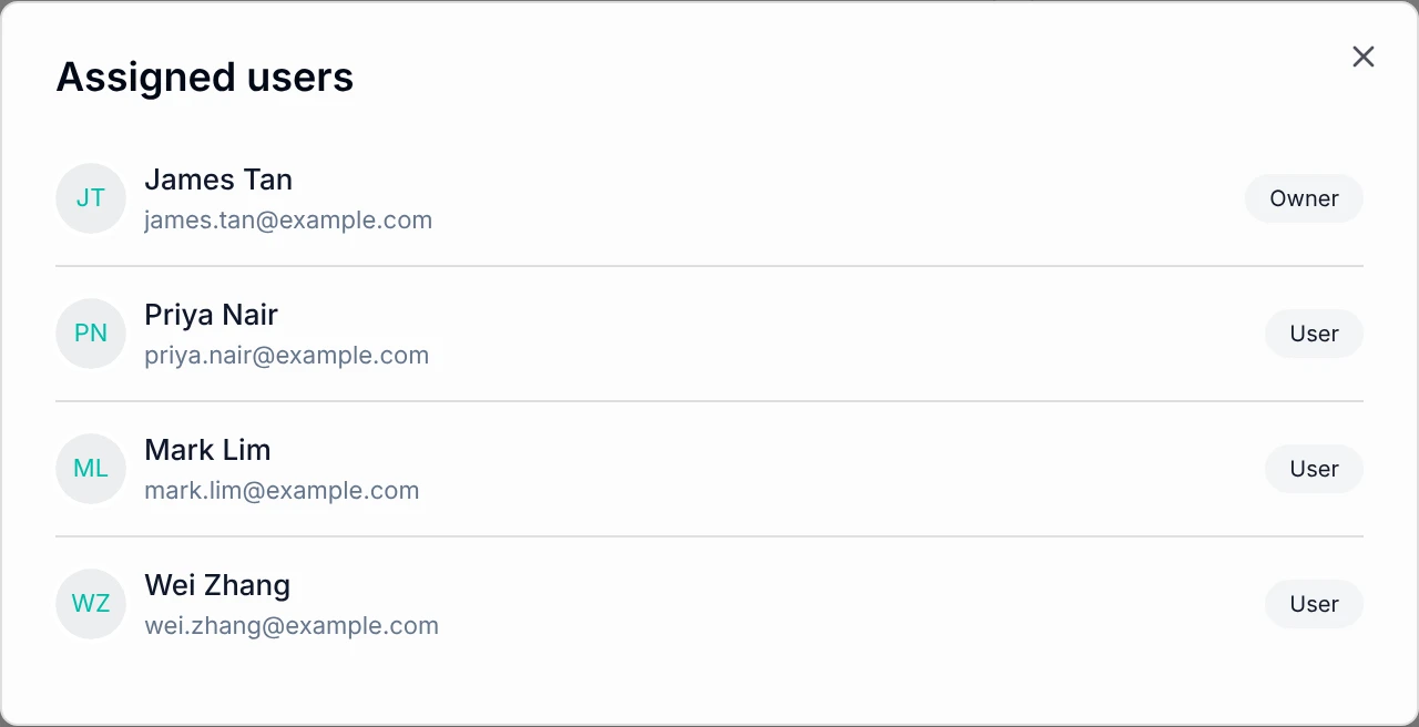 The Assigned users list for a device, showing one owner and three users