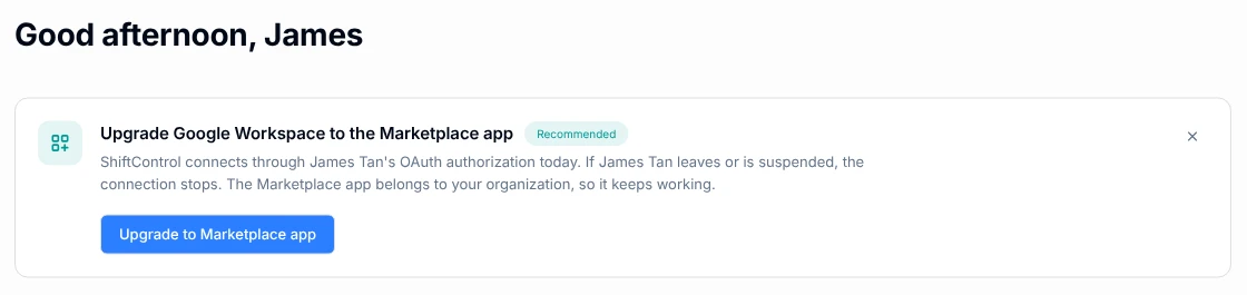 The Home page card recommending the upgrade to the Marketplace app