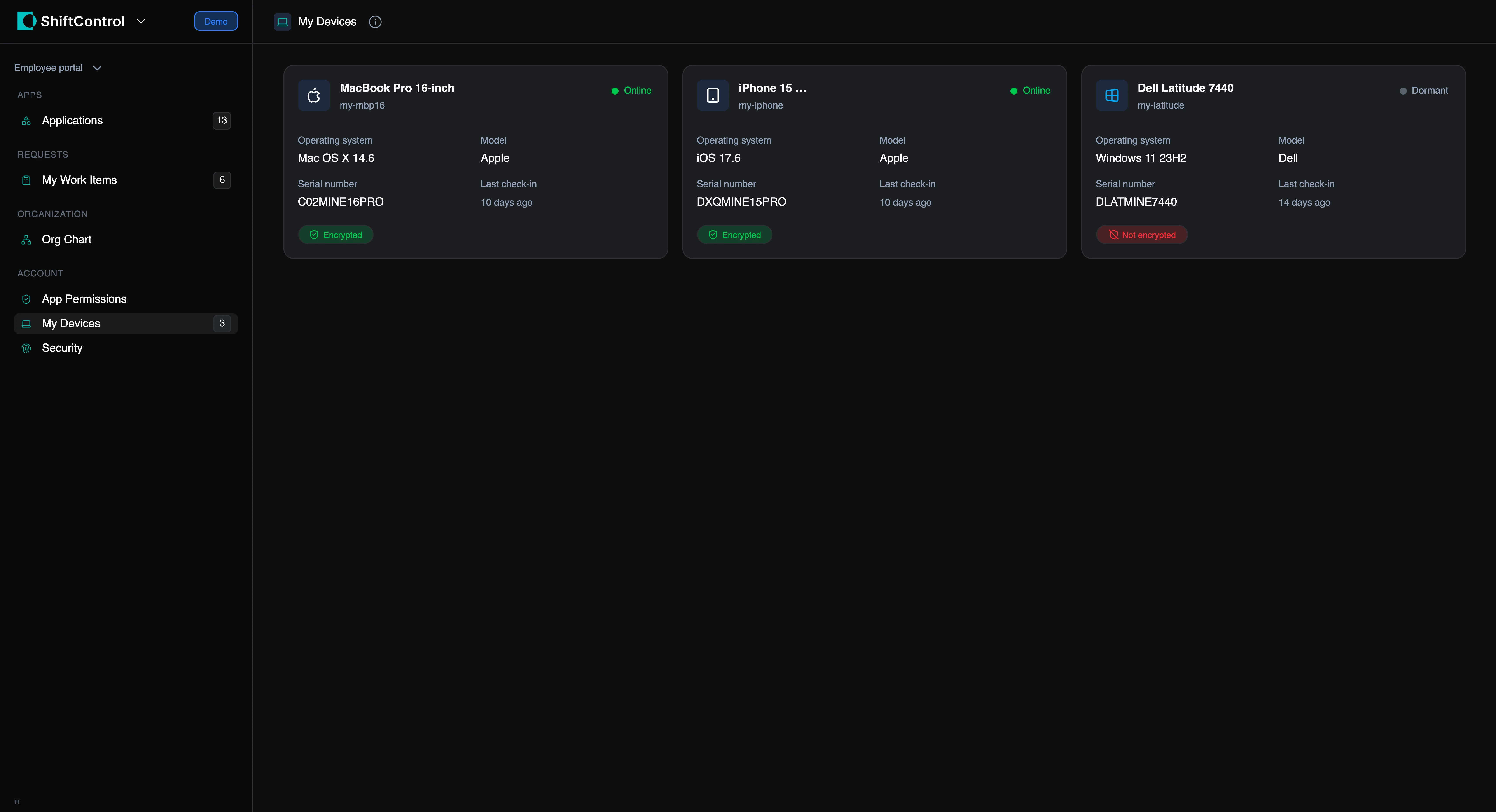 My Devices in the employee portal