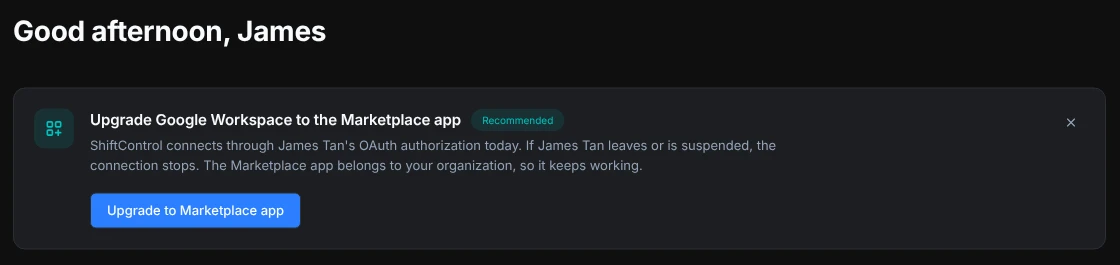 The Home page card recommending the upgrade to the Marketplace app